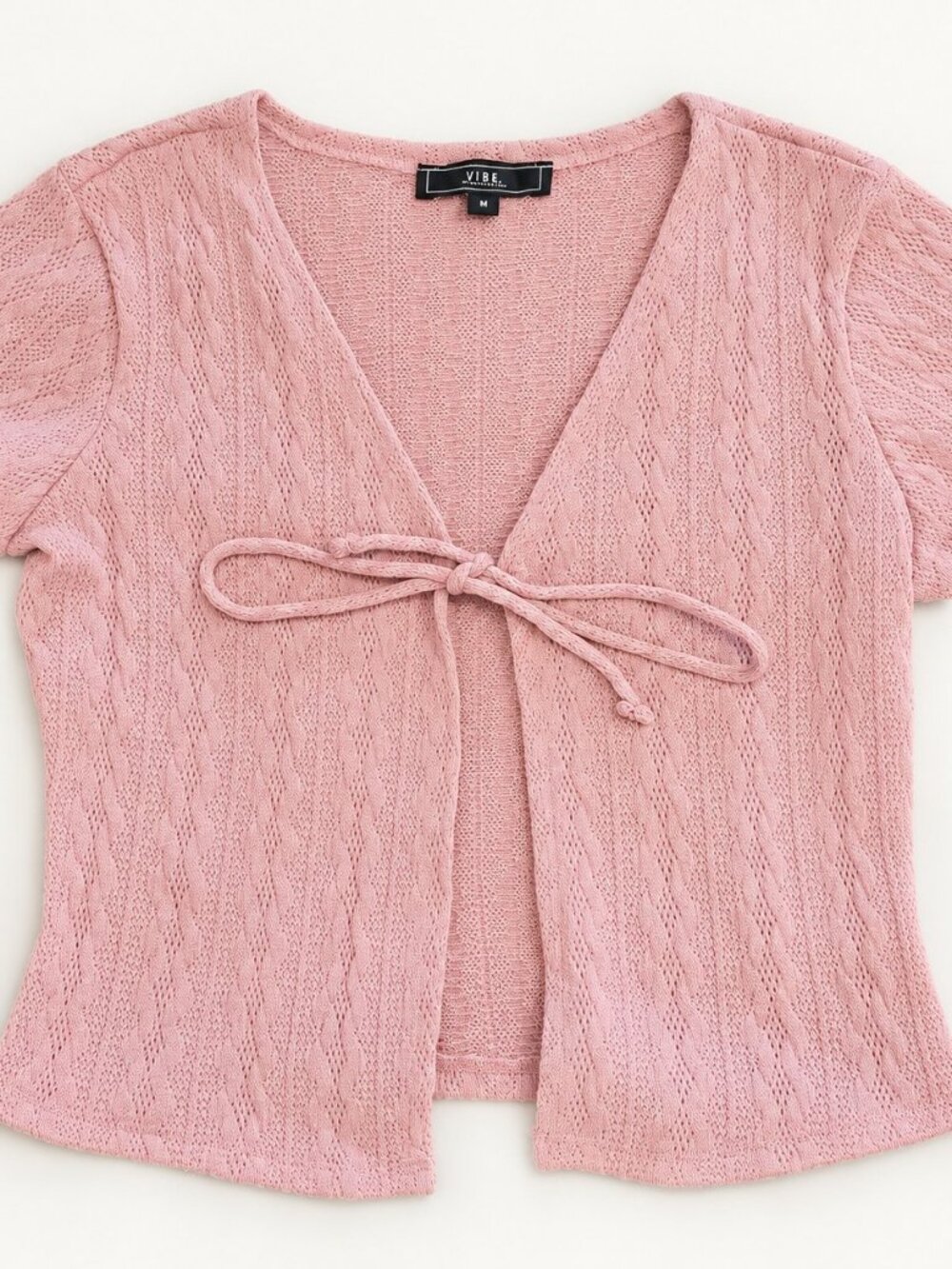 Pointelle Tie Front Short Sleeve Cardigan